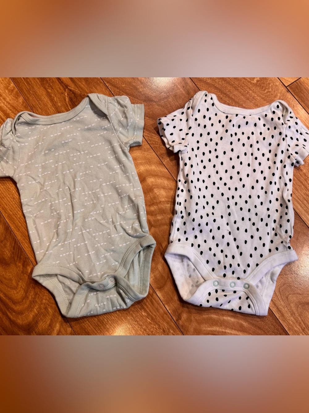 cloud island Short-Sleeve Baby Bodysuit Duo - Sage Green & White with Black Dots